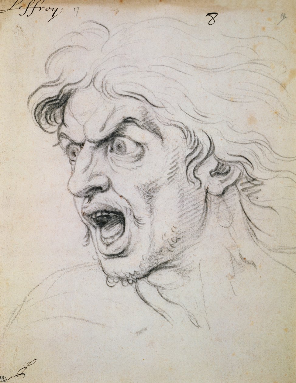 Der Kopf eines Mannes, der vor Angst schreit, eine Studie für die Figur des Darius in 