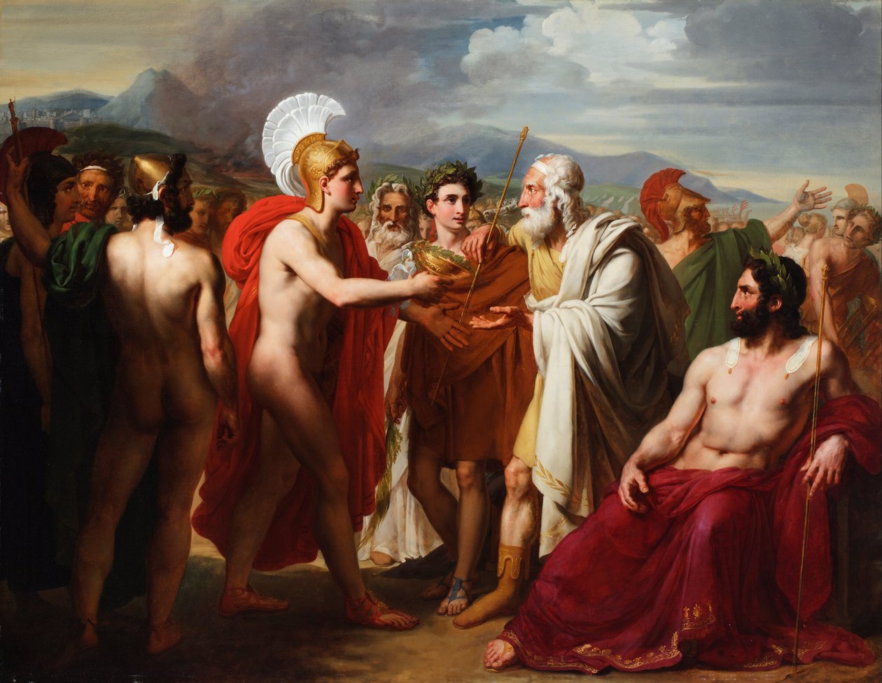 Achilles überreicht Nestor den Preis der Weisheit während der Begräbnisspiele von Charles-Philippe Lariviere