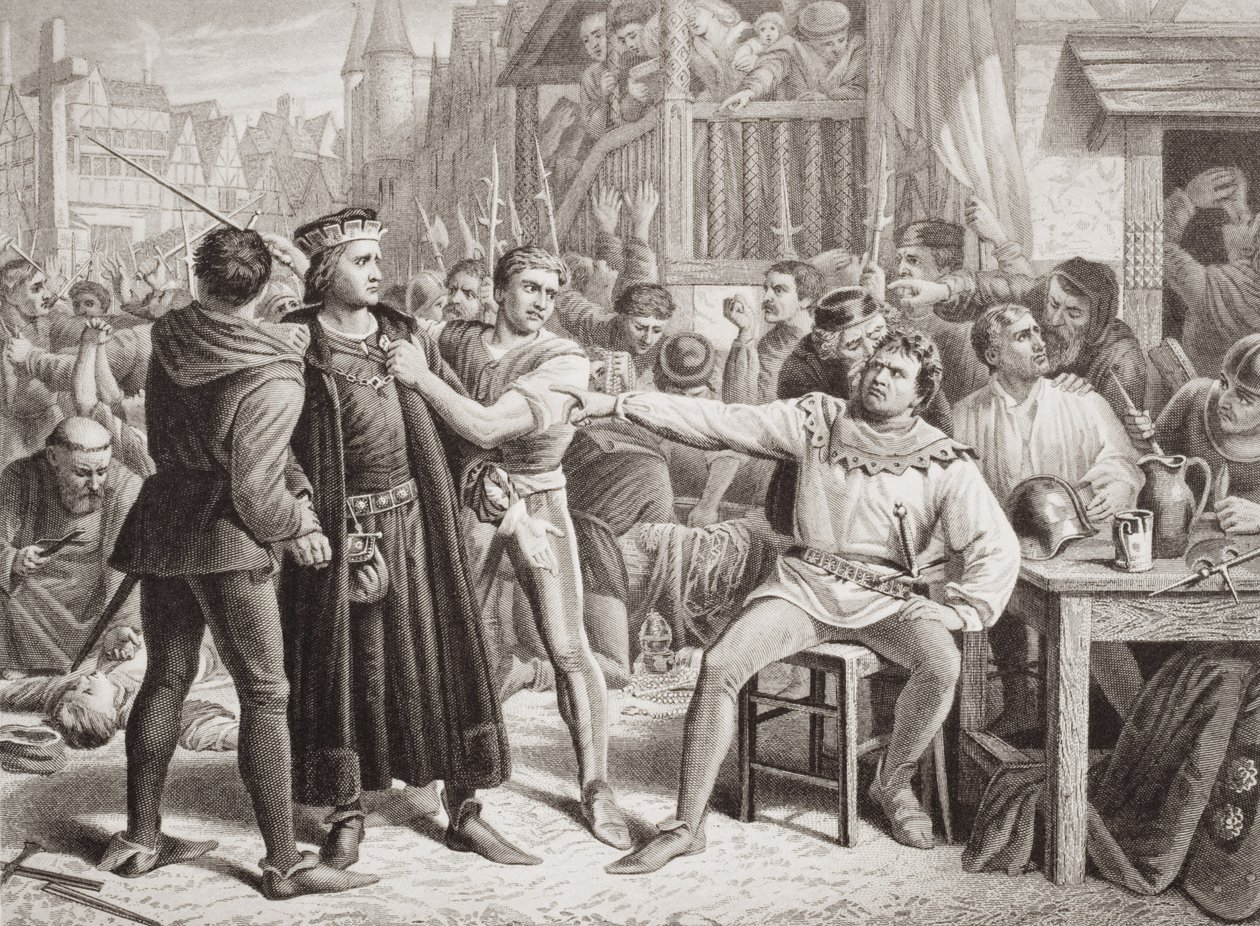 Lord Saye und Sele vor Jack Cade gebracht, 4. Juli 1450, aus 