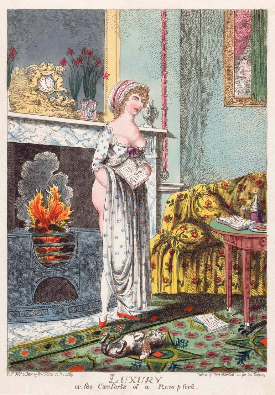 Komfort eines Rumford-Ofens (kolorierte Gravur) von Charles (after) Williams