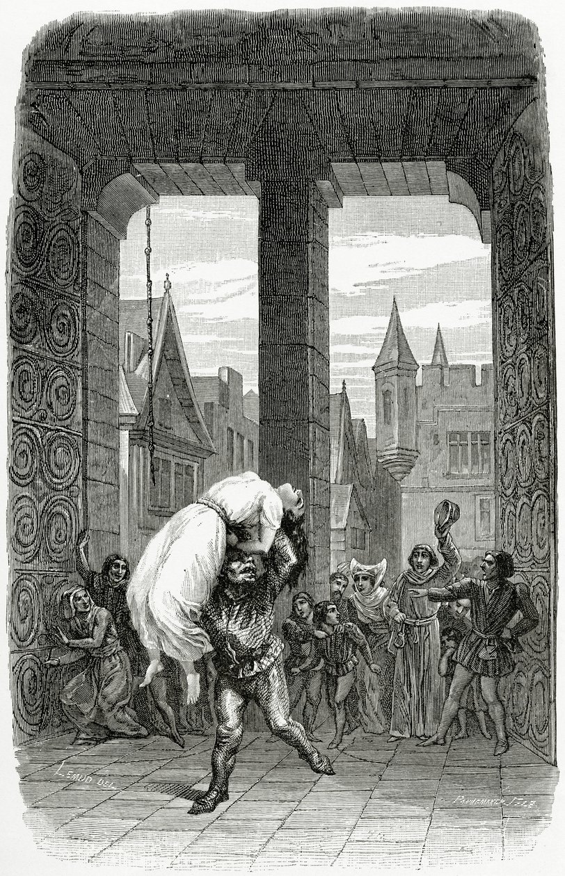 Quasimodo rettet Esmeralda vor der Hinrichtung - Illustration aus Notre Dame de Paris, 19. Jahrhundert von Charles Alexandre Lesueur