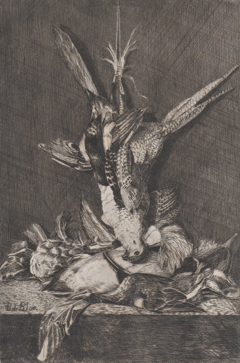 Jagdtrophäe mit Wildvögeln und Artischocke von Charles Alphonse Deblois