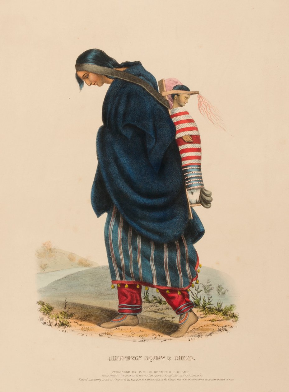 CHIPPEWAY FRAU & KIND, aus der Geschichte der Indianerstämme Nordamerikas von Charles Bird King