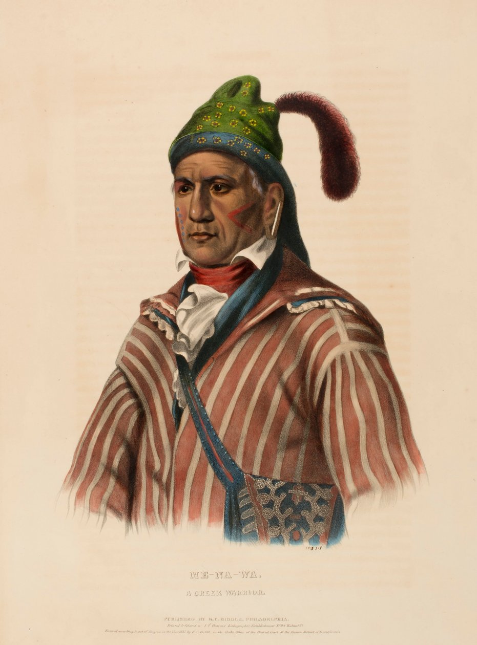 ME-NA-WA. Ein CREEK Krieger, aus der Geschichte der Indianerstämme Nordamerikas von Charles Bird King