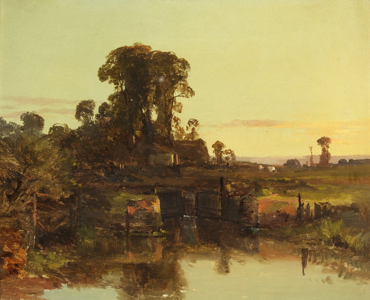 Ein altes Schleusentor an der Themse, Abend von Charles Branwhite