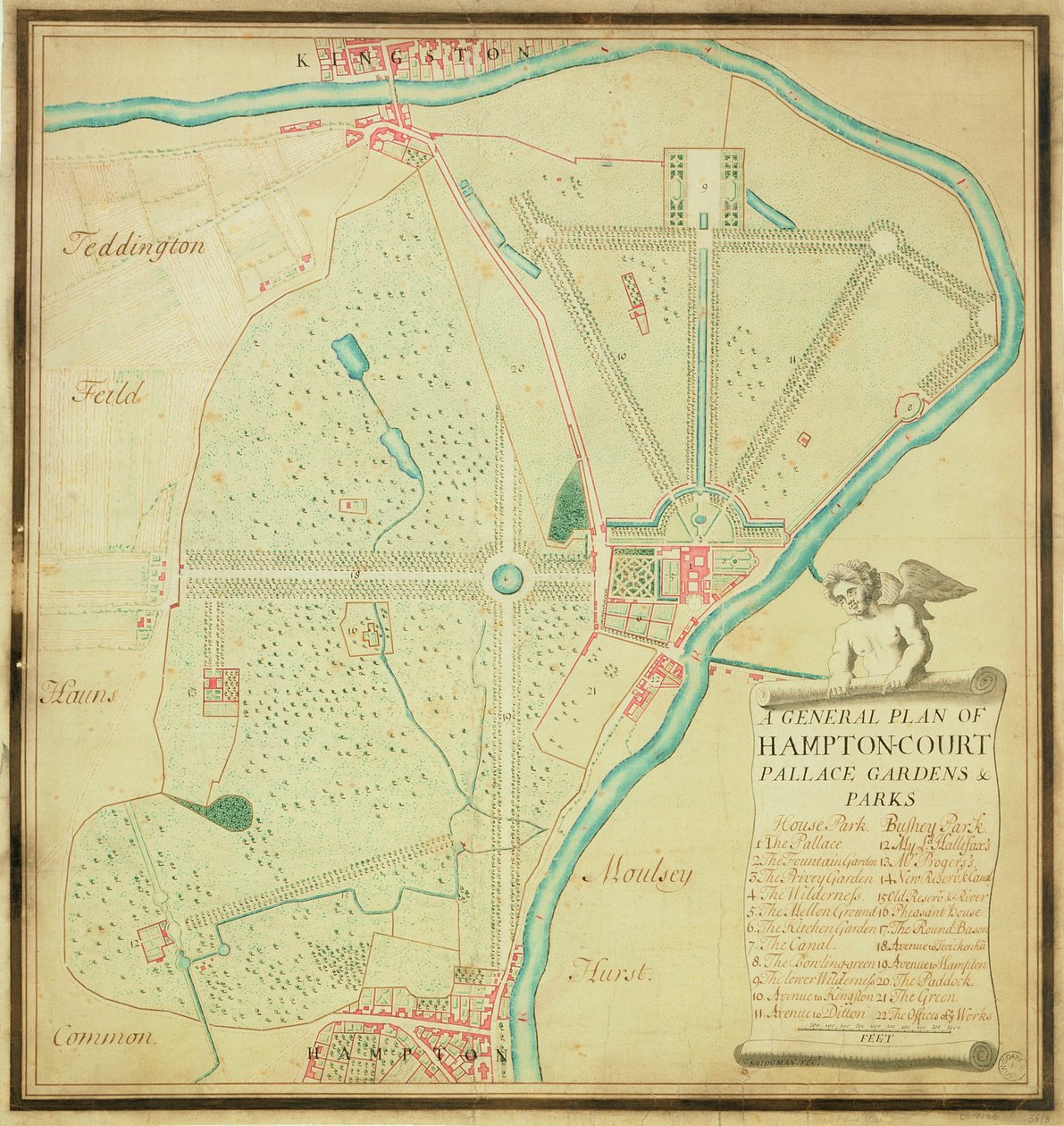 Allgemeiner Plan der Gärten und Parks des Hampton Court Palace, ca. 1713 von Charles Bridgeman
