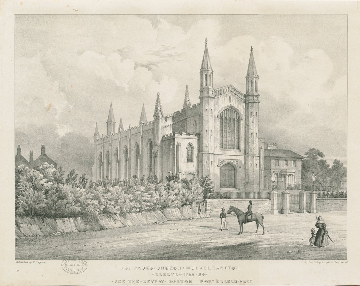 Wolverhampton - St. Pauls Kirche: Lithographie, undatiert [mittleres 19. Jahrhundert] von Charles Burton
