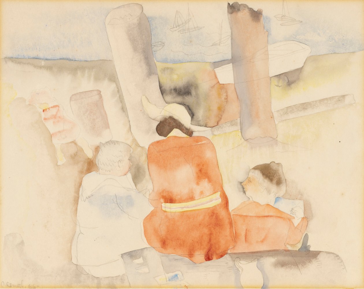 Drei Figuren beim Skizzieren von Charles Demuth