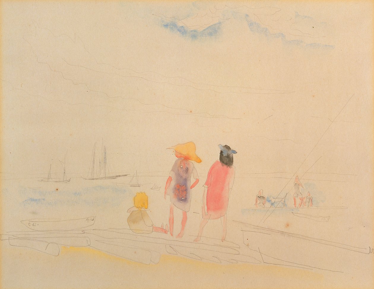 Zwei Frauen und Kind am Strand von Charles Demuth