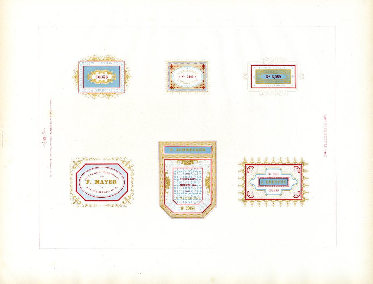 Sammlung von Geschäftsetiketten von Charles Derriey