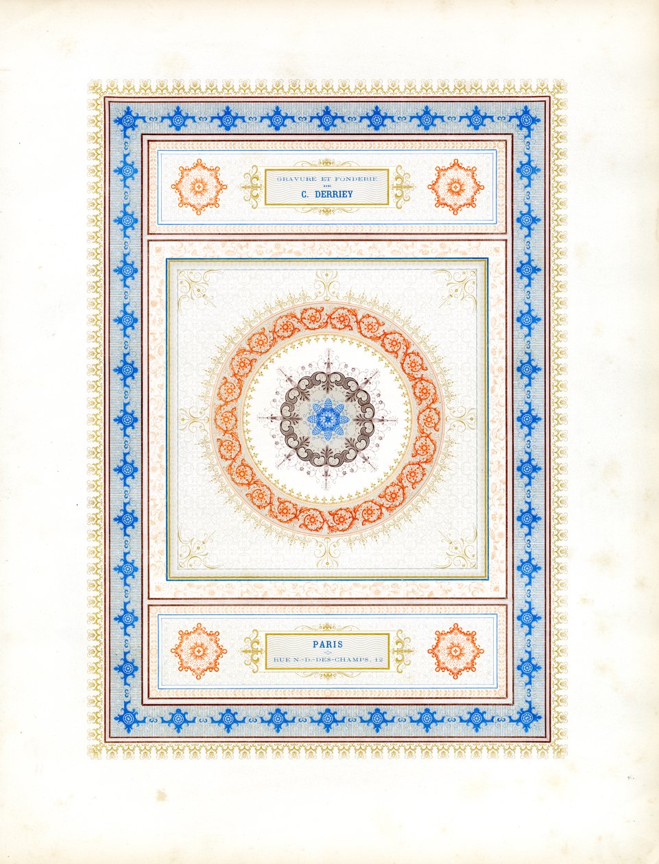 Konzentrische ornamentale Komposition mit typografischen Elementen von Charles Derriey