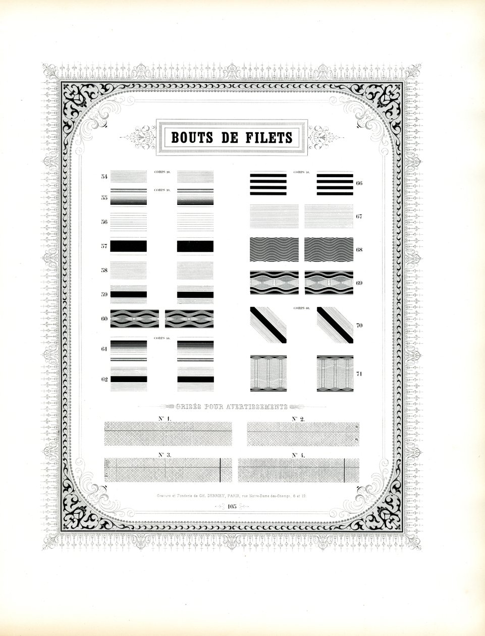Dekorative Linienornamente und Rahmen von Charles Derriey