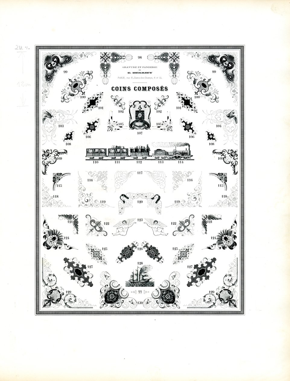 Illustrierte Rahmenecken mit figürlichen Motiven von Charles Derriey