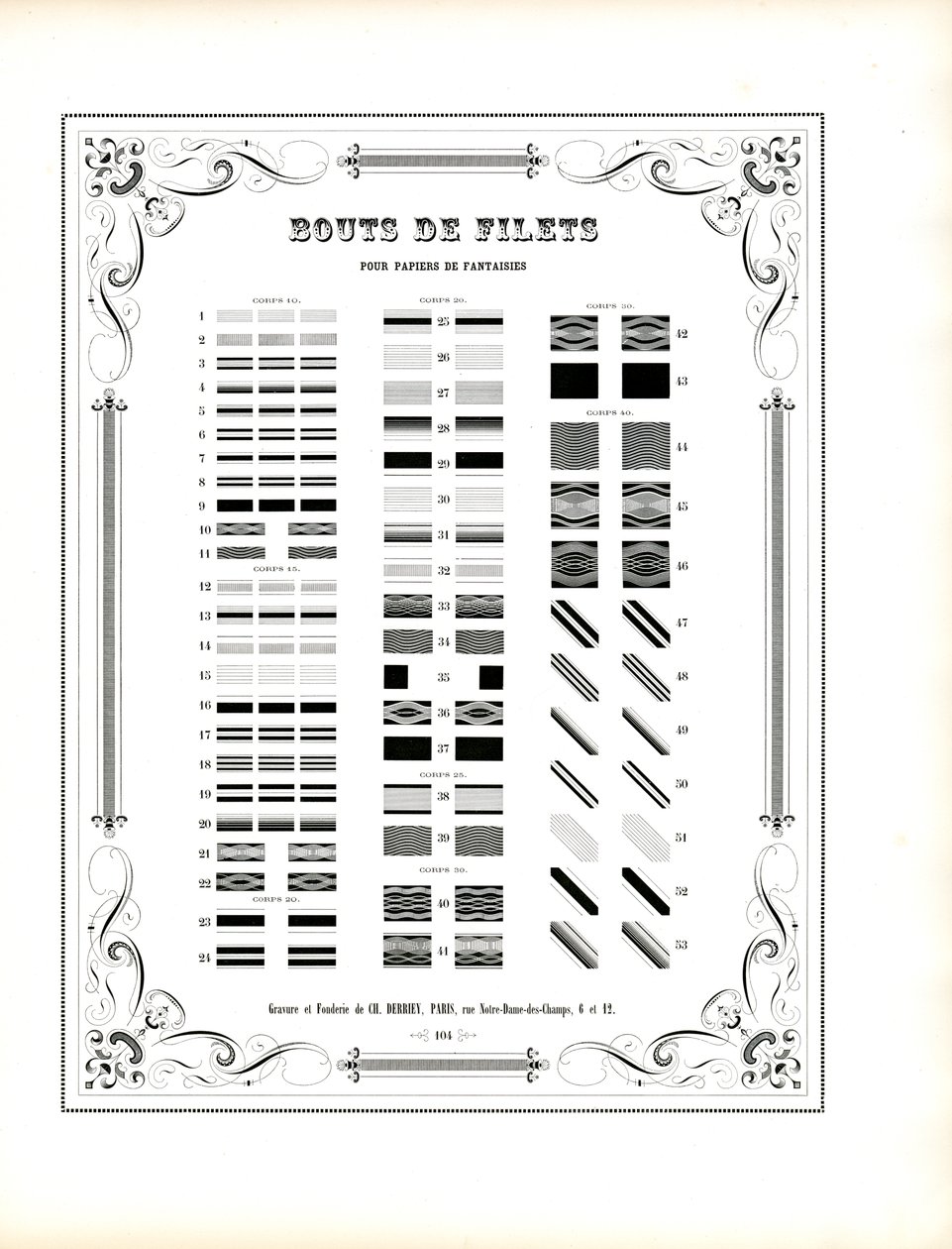 Ornamentale Linienelemente für dekorative Papiere von Charles Derriey