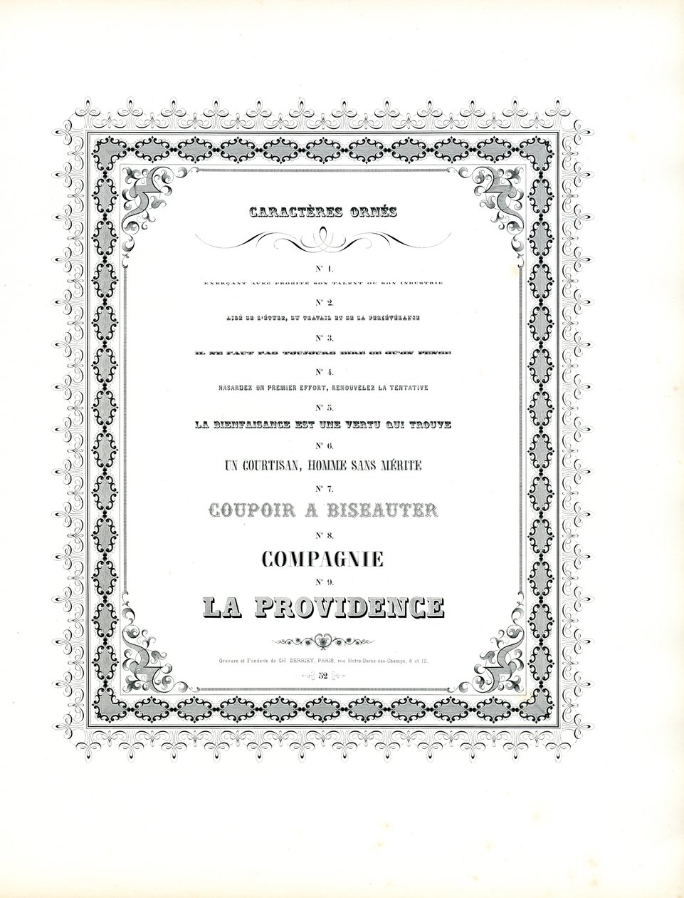 Ornamentale Schriftarten mit dekorativem Rahmen von Charles Derriey