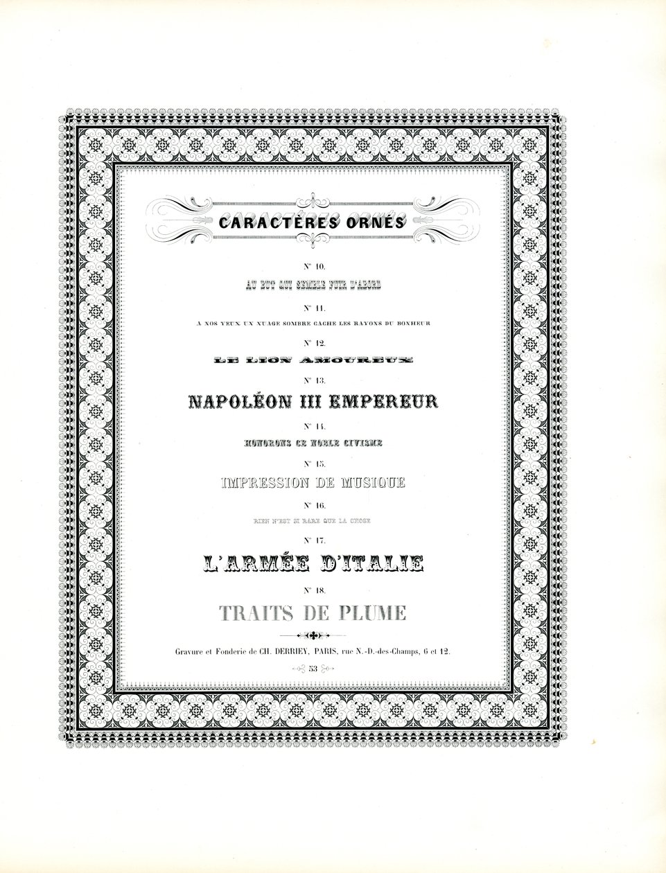 Ornamentale Schriftarten mit dekorativem Rahmen von Charles Derriey
