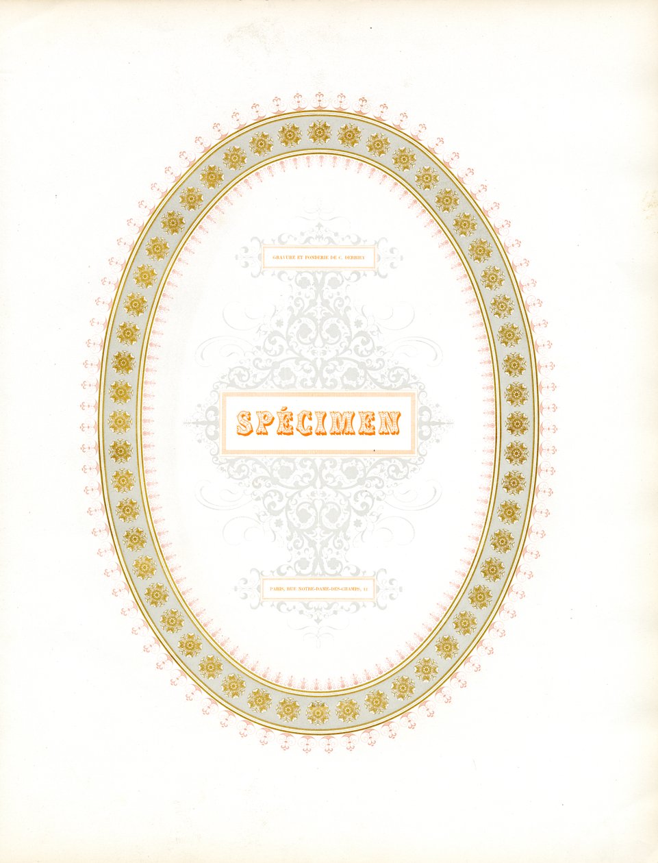 Ovaler Zierrahmen mit typografischem Musterbuchstaben von Charles Derriey