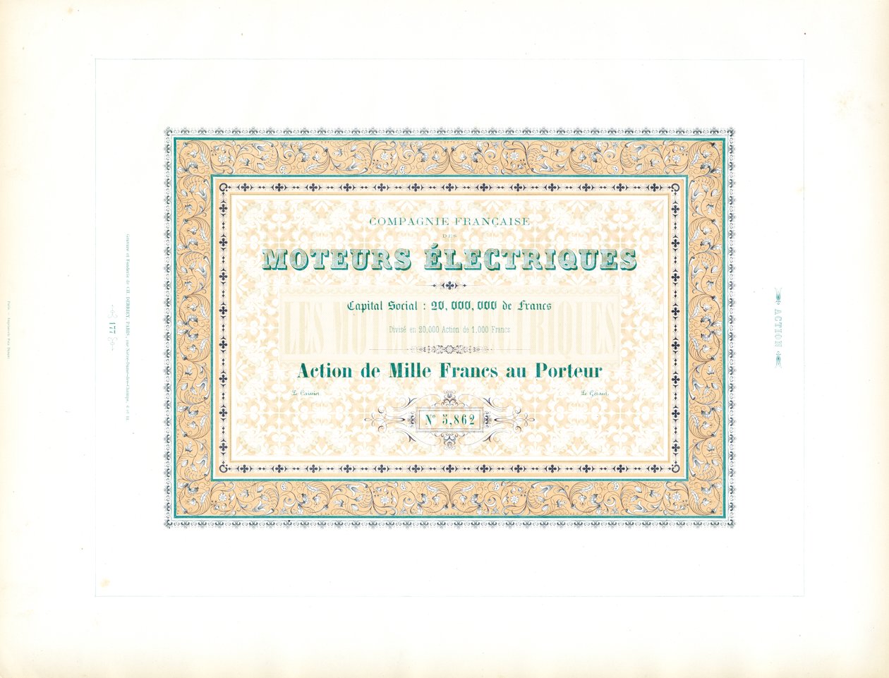 Aktienzertifikat "Elektromotoren" von Charles Derriey