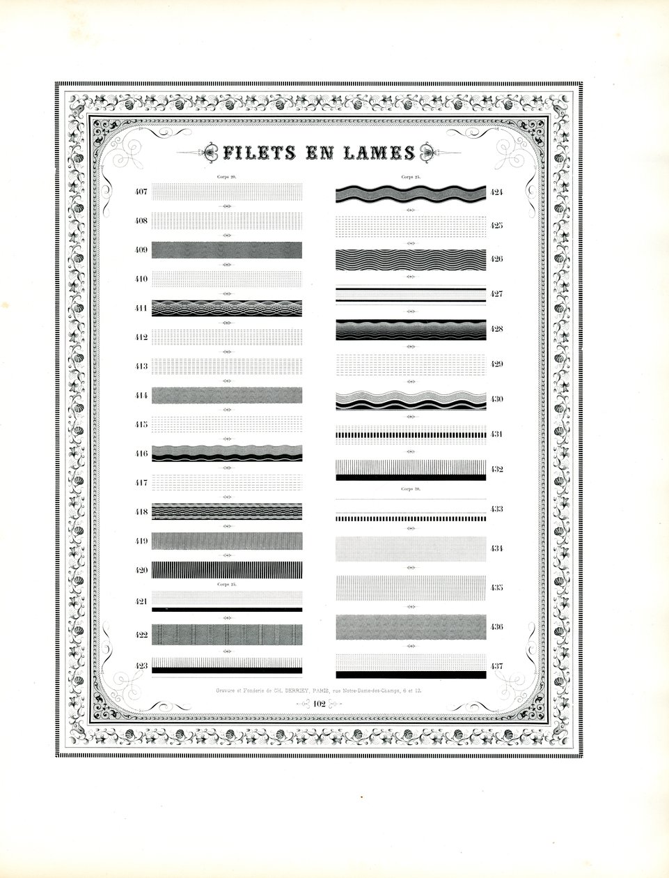 Typografische dekorative Regeln mit floralem Rahmen von Charles Derriey