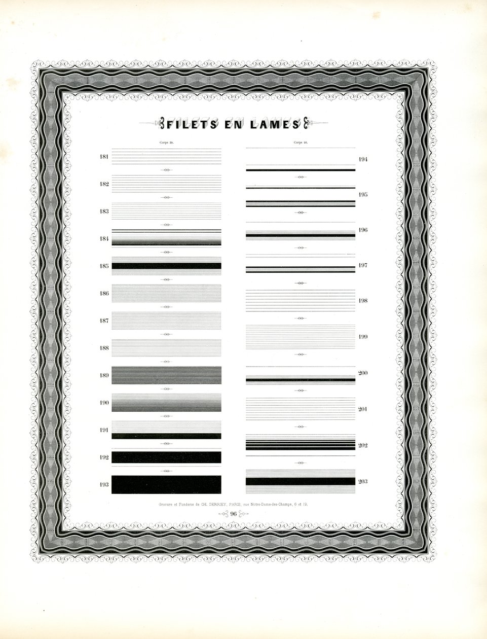 Typografische Linienelemente - Filets en Lames, Zweite Serie von Charles Derriey