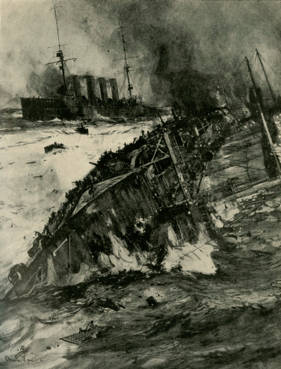 Das Sinken der HMS Aboukir, Erster Weltkrieg, 22. September 1914, um 1920 von Charles Dixon