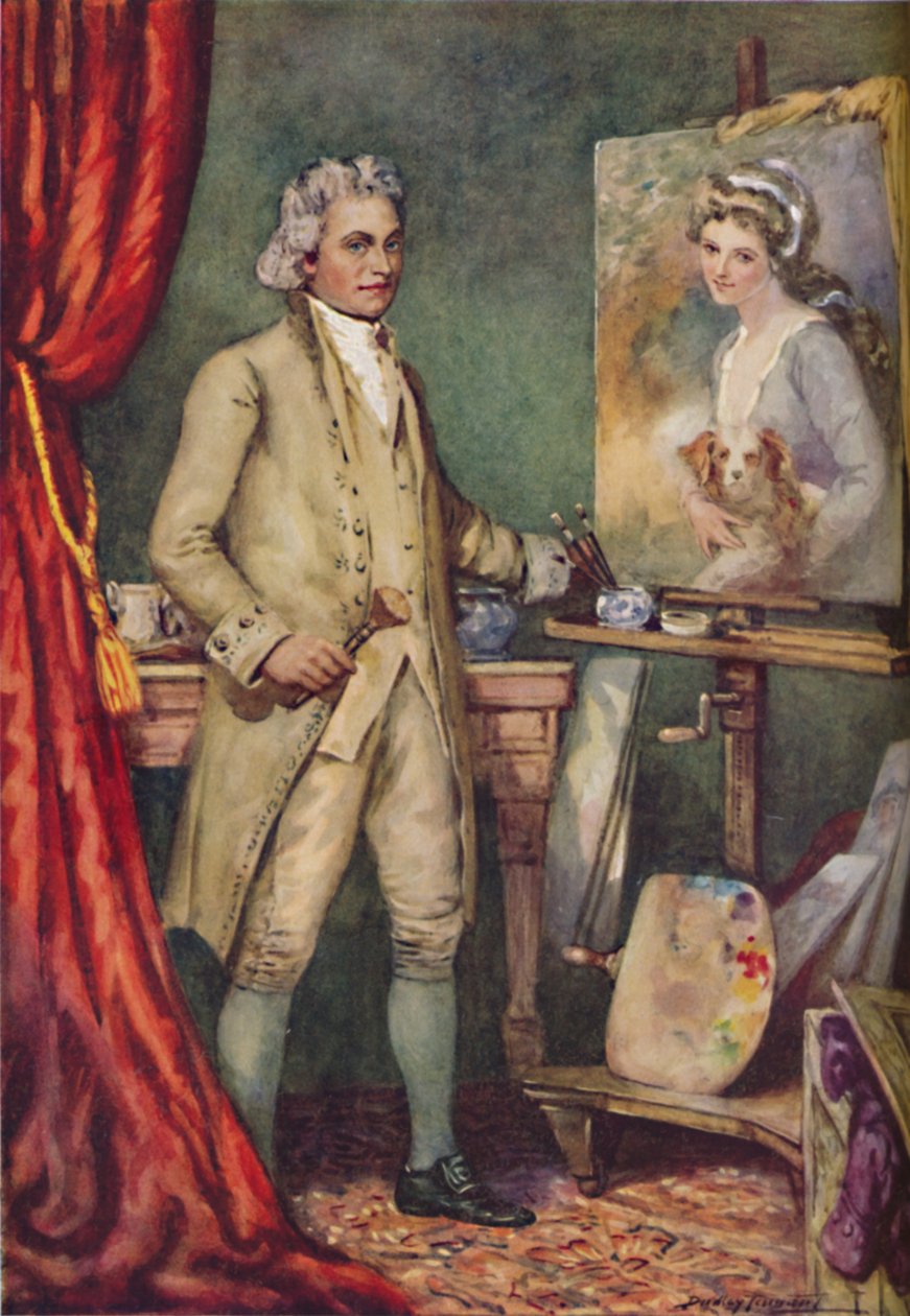George Romney - Bei der Arbeit an einem Bild seines Lieblingsmodells, um 1925 von Charles Dudley Tennant