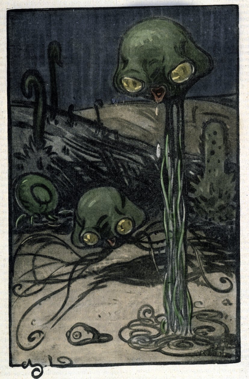 Ein Bewohner des Planeten Mars. Illustration von M. Dudouyt (1885-1946) für den Roman von Herbert George Wells (1866-1946) „Der Krieg der Welten“ von Charles Dudouyt