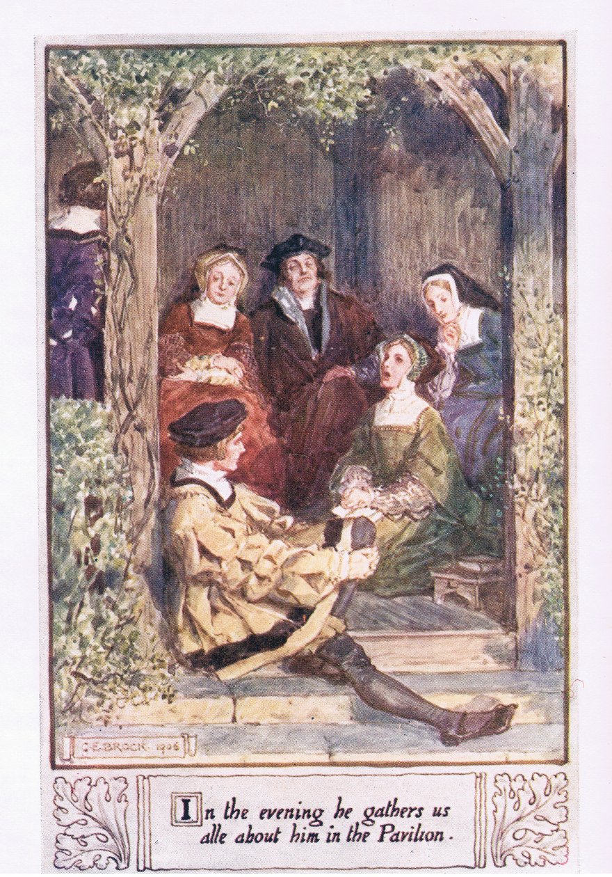 Am Abend versammelt er uns alle im Pavillon von Charles Edmund Brock