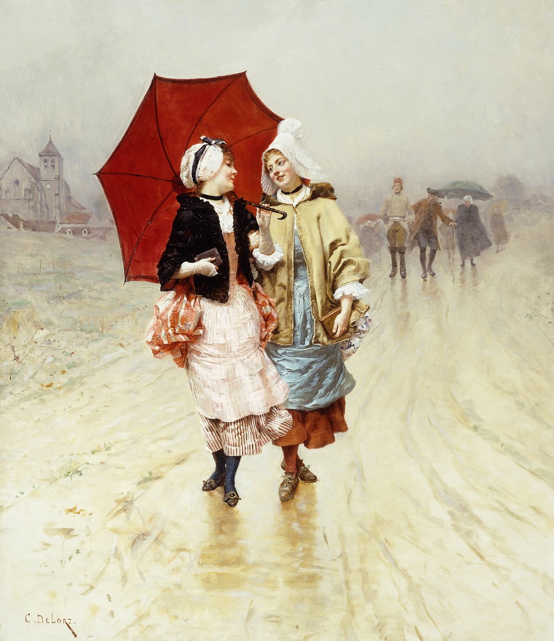 Der rote Regenschirm von Charles Edouard Delort: Kunstdruck