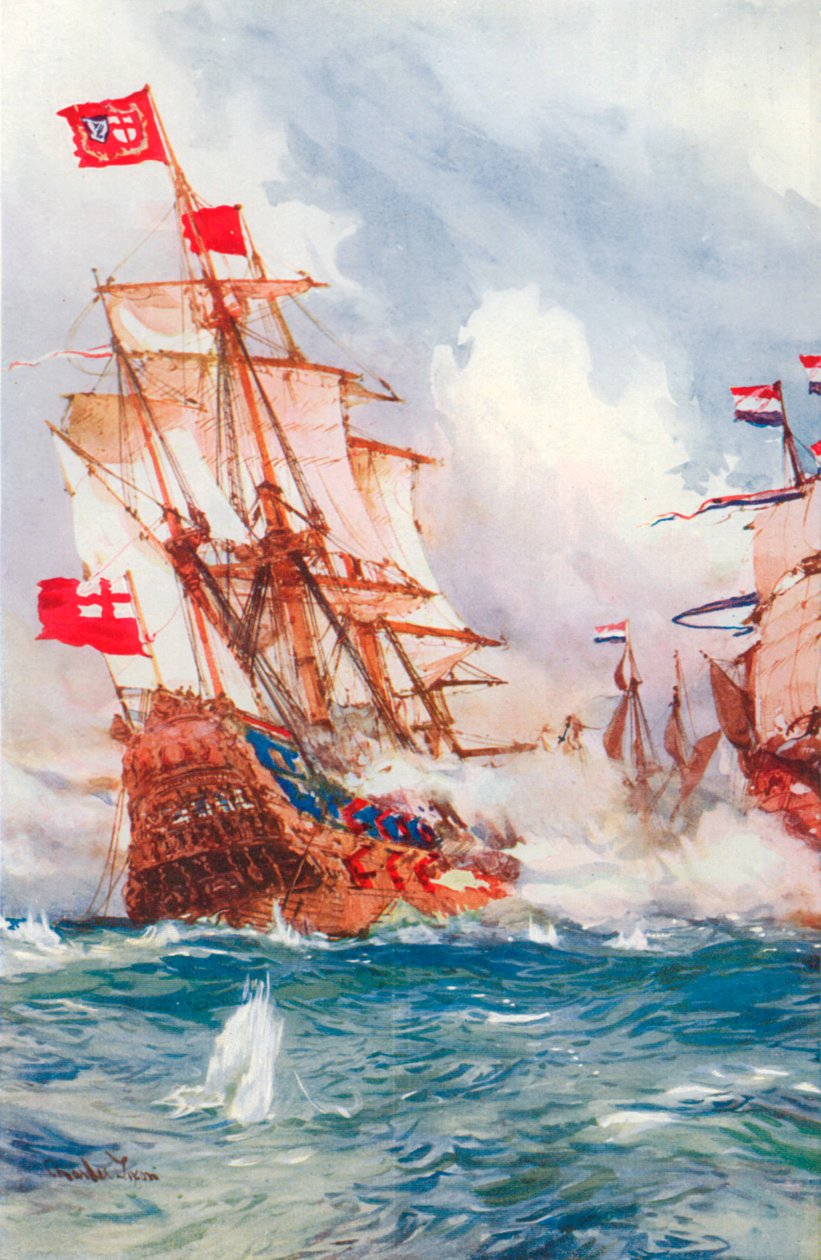 Als Blake die Meere fegte: Eine Schlacht zwischen Admiral Blake und Van Tromp von Charles Edward (after) Dixon