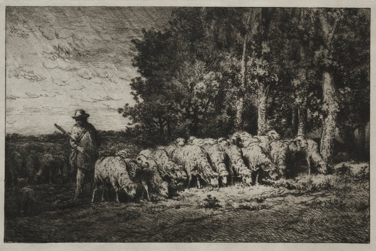 Eine Herde am Waldrand, 1880 von Charles Emile Jacque