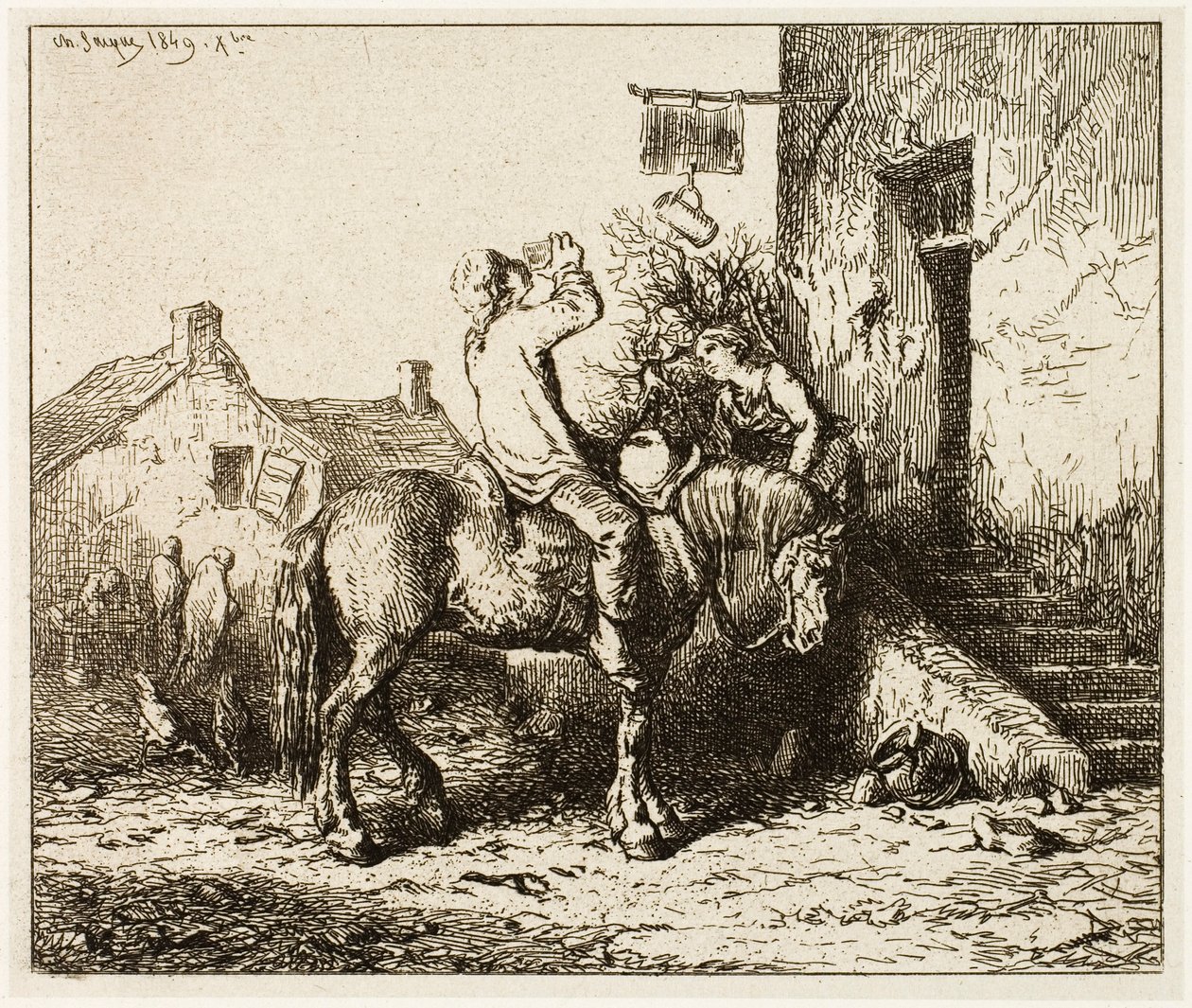 Eingang zu einem Gasthaus, mit trinkendem Bauern von Charles Emile Jacque