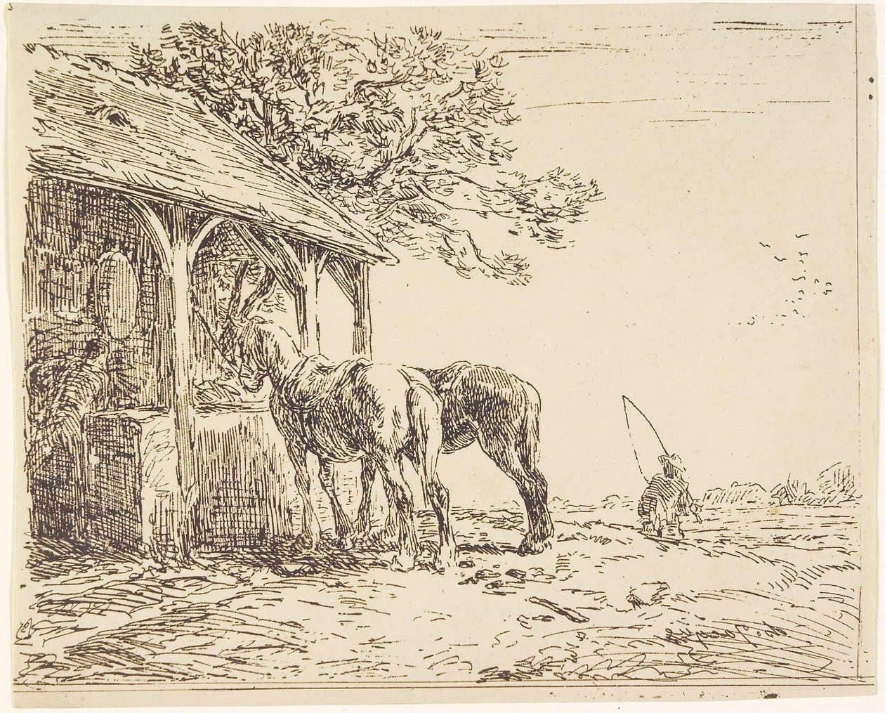Pferde im Stall von Charles Emile Jacque
