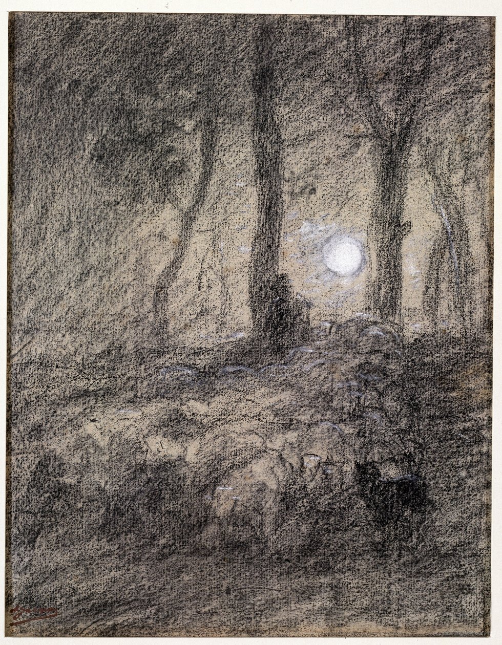 Schafherde im Mondlicht von Charles Emile Jacque