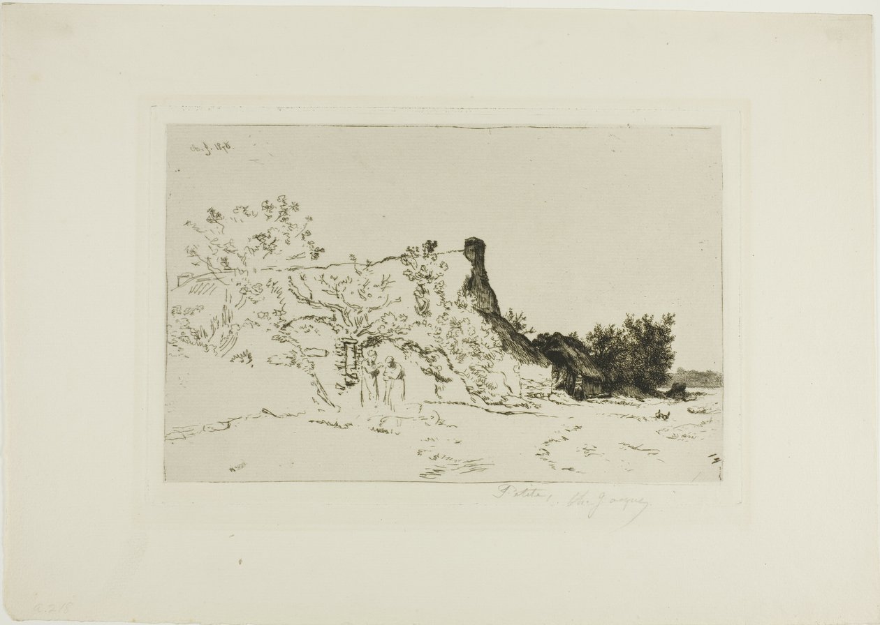 Das große strohgedeckte Cottage, Kercassier von Charles Emile Jacque