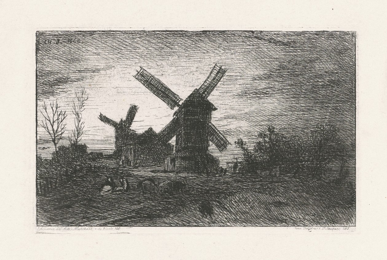 Zwei Windmühlen in Montmartre von Charles Emile Jacque