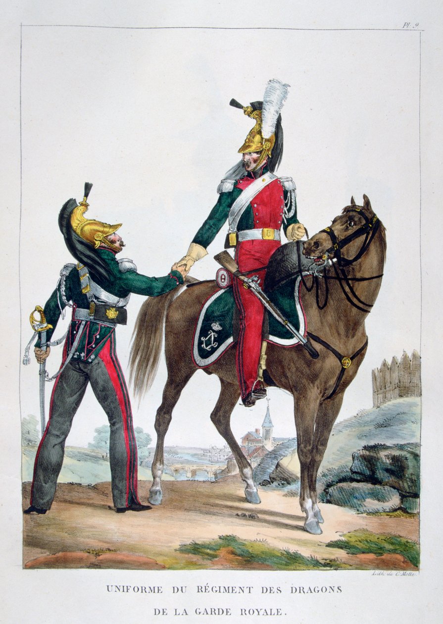 Uniform eines Regiments der Dragoner der königlichen Garde, Frankreich von Charles Etienne Pierre Motte