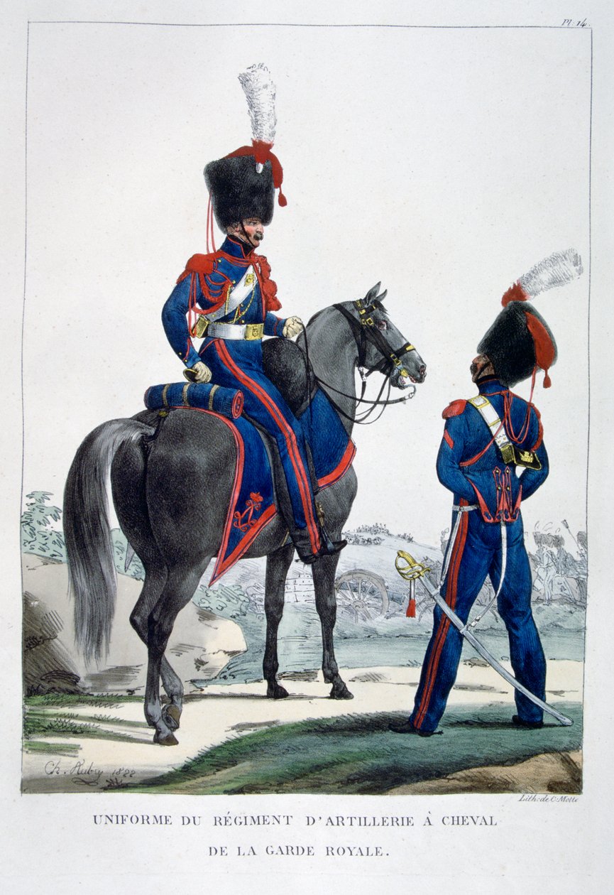 Uniform eines Regiments der Pferdeartillerie der königlichen Garde, Frankreich, 1823 von Charles Etienne Pierre Motte