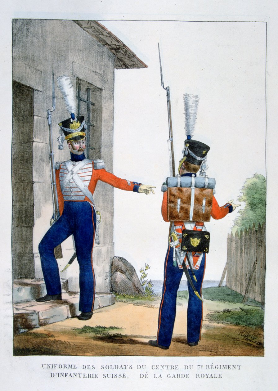 Uniform des Schweizer 7. Infanterieregiments der königlichen Garde, Frankreich, 1823 von Charles Etienne Pierre Motte