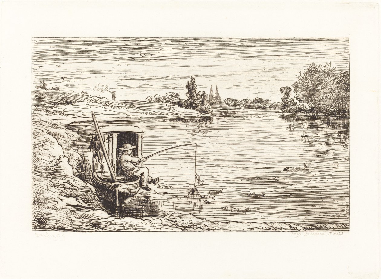 Schiffsjunge beim Angeln von Charles Francois Daubigny