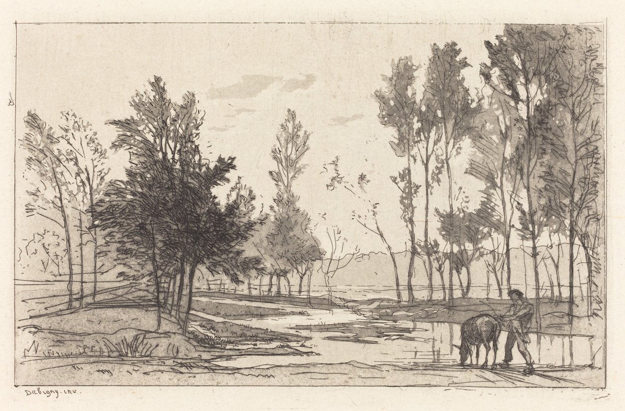 Esel an einer Tränke von Charles Francois Daubigny