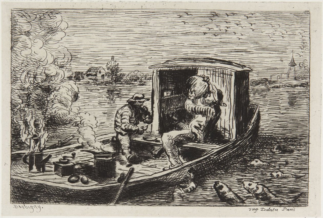 Eine Mahlzeit verschlingen von Charles Francois Daubigny