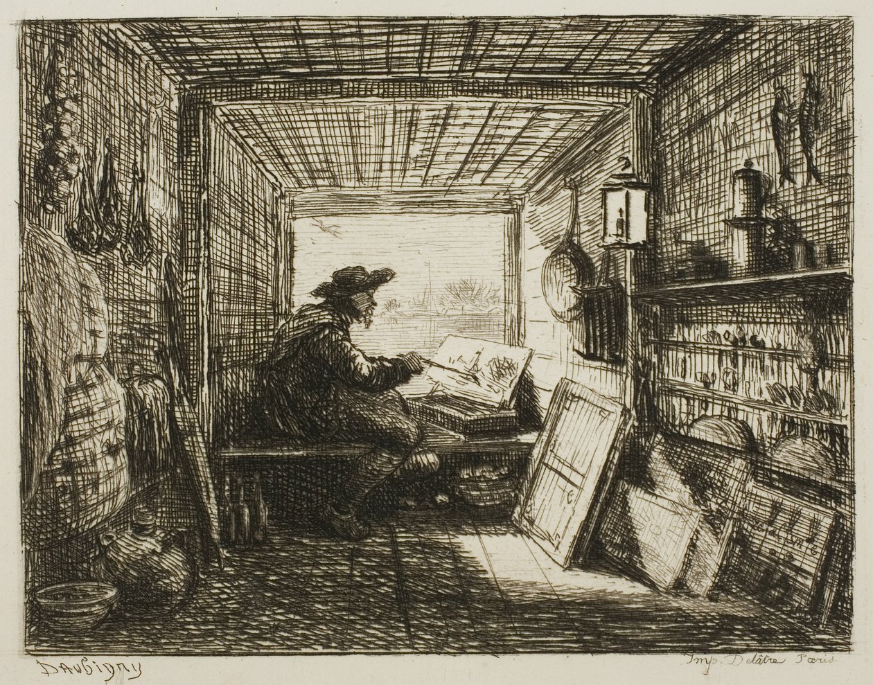 Das Bootstudio, aus Die Bootsfahrt von Charles Francois Daubigny