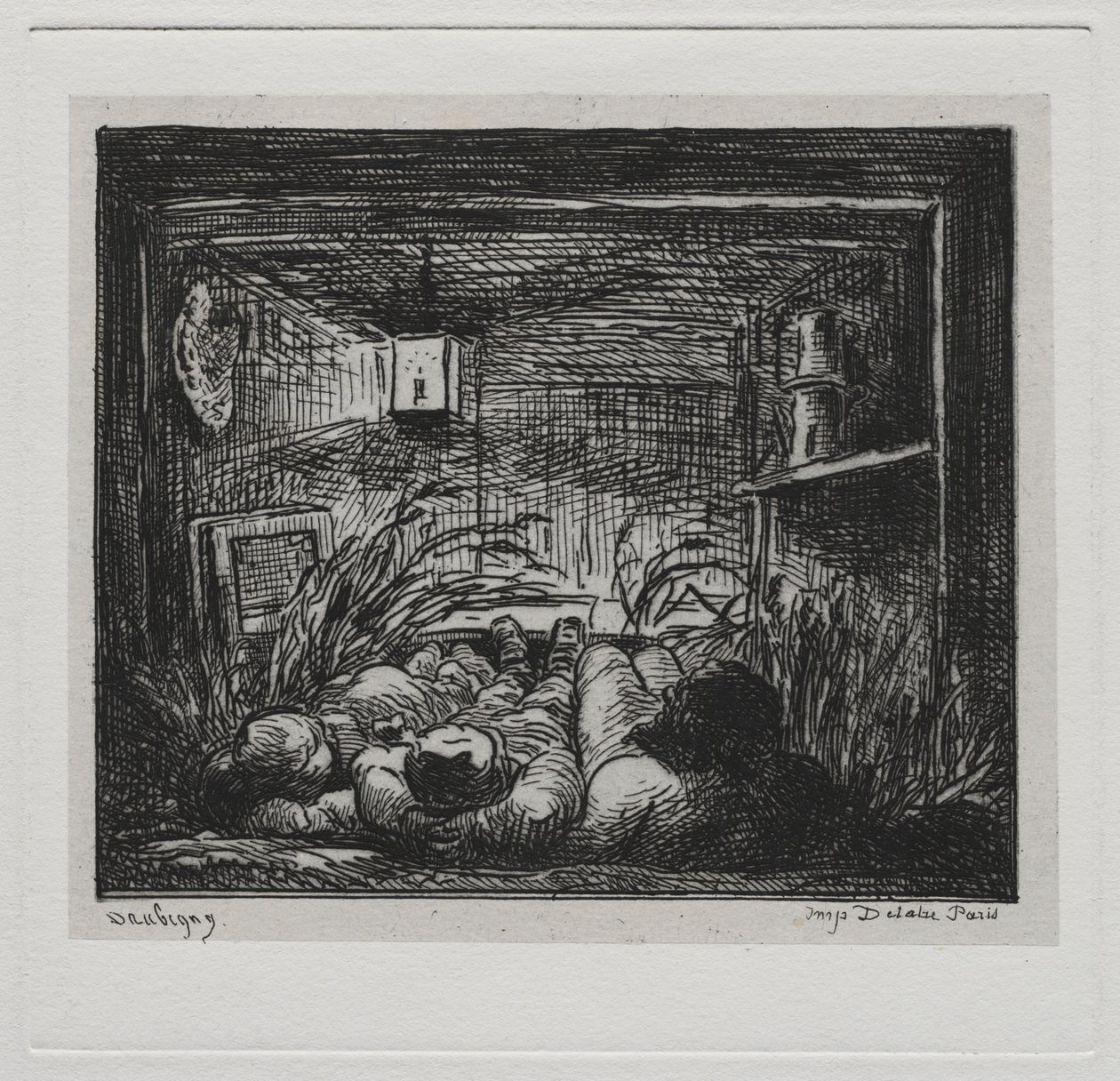 Die Bootsfahrt: Übernachtung an Bord der "Botin" (Nacht auf dem Boot) von Charles Francois Daubigny