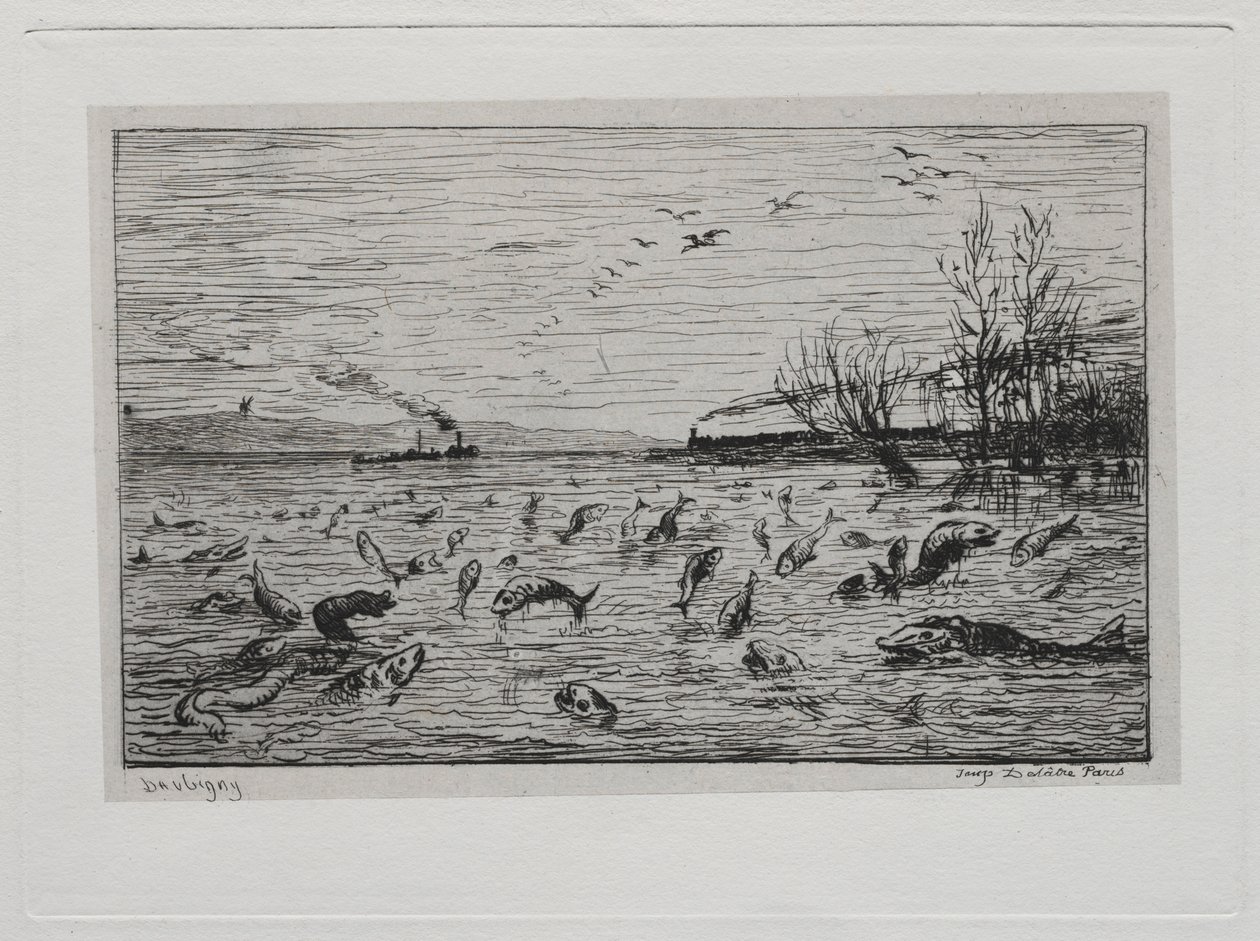Die Bootsfahrt: Freude der Fische beim Aufbruch des Schiffsjungen Die Fische, 1861 von Charles Francois Daubigny