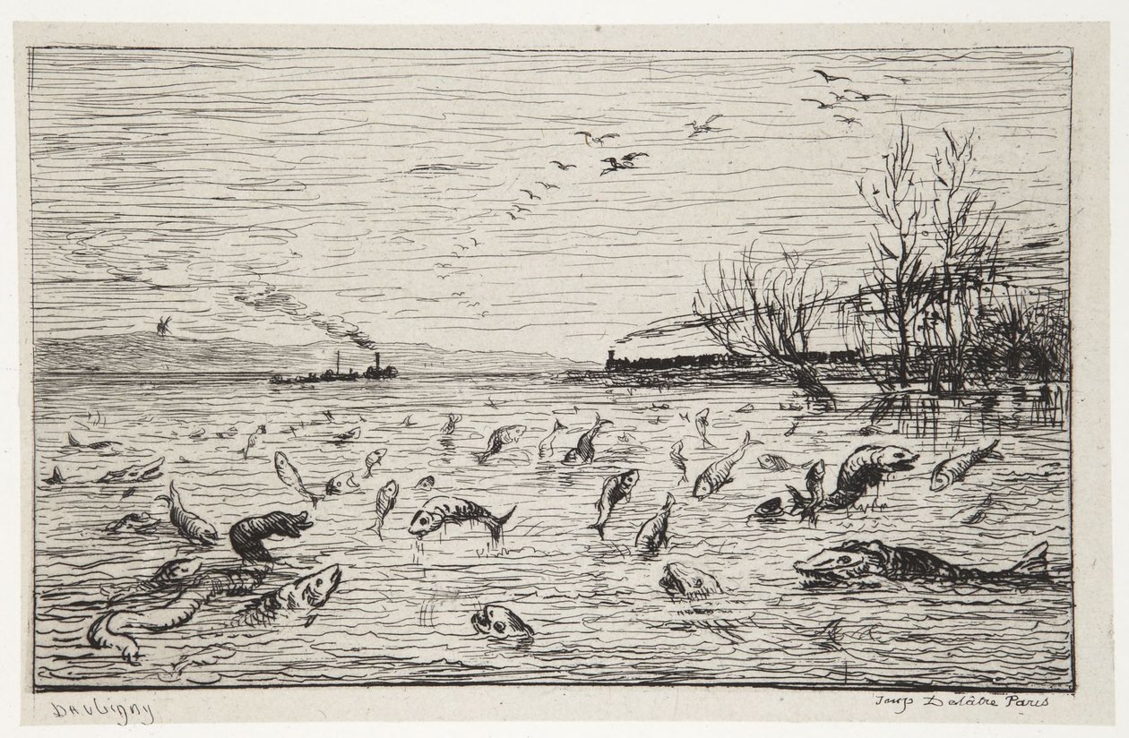 Die Fische freuen sich über die Abreise des Schiffsjungen von Charles Francois Daubigny