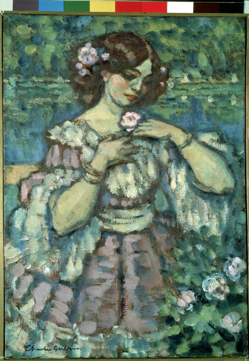 Mädchen mit Rose von Charles Francois Prosper Guerin