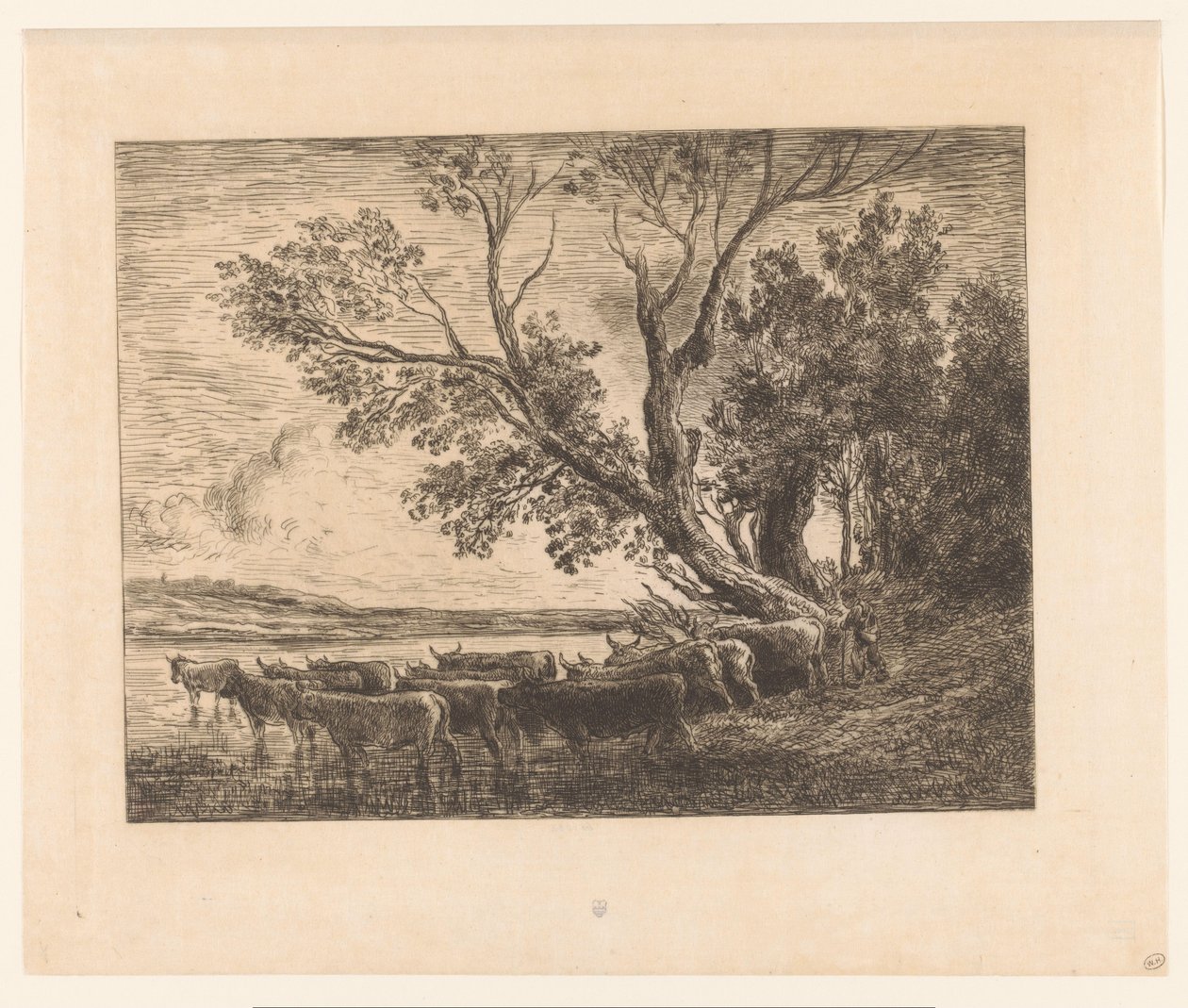 Landschaft mit watenden Rindern von Charles François Daubigny (attributed to)