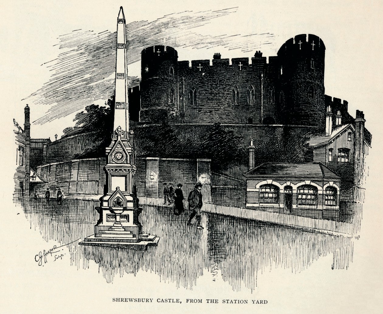 Shrewsbury Castle, vom Bahnhofshof, um 1893, 1894 von Charles George Harper