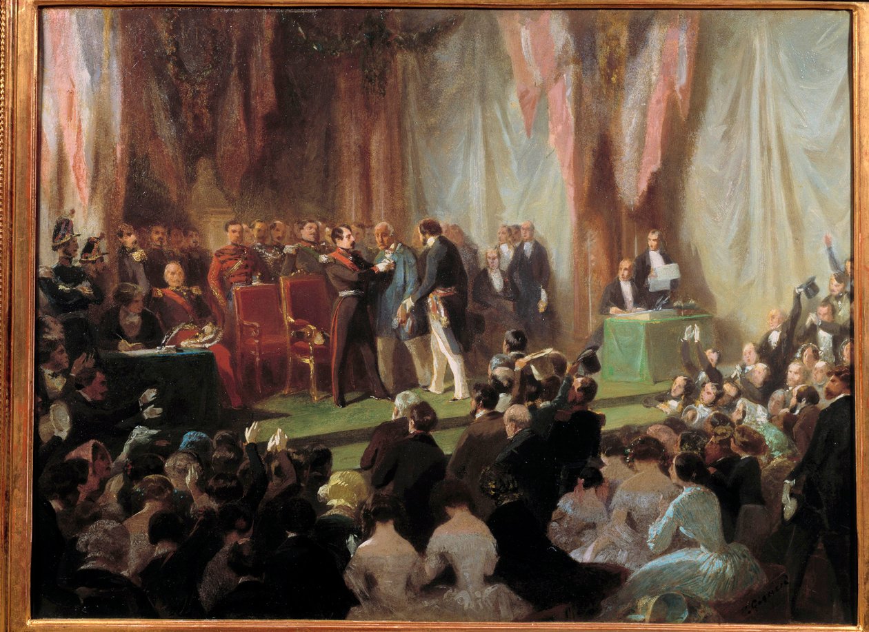 Prinz-Präsident Napoleon III. dekoriert Jean-Baptiste Pruvost mit der Ehrenlegion, 9. Juni 1850 in Saint-Quentin von Charles Giraud